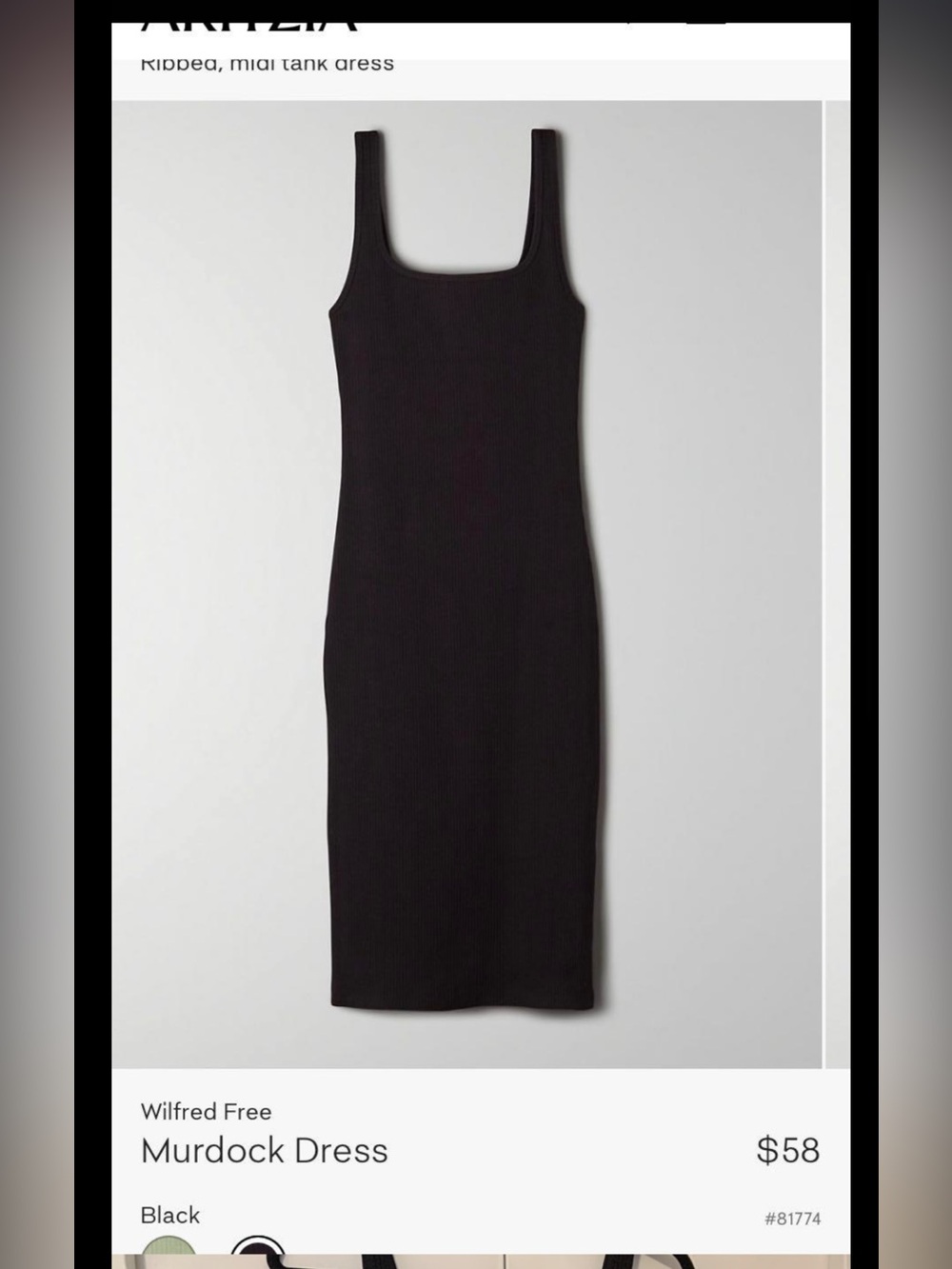 Wilfred Black Ribbed Square-Neck Tank Dress